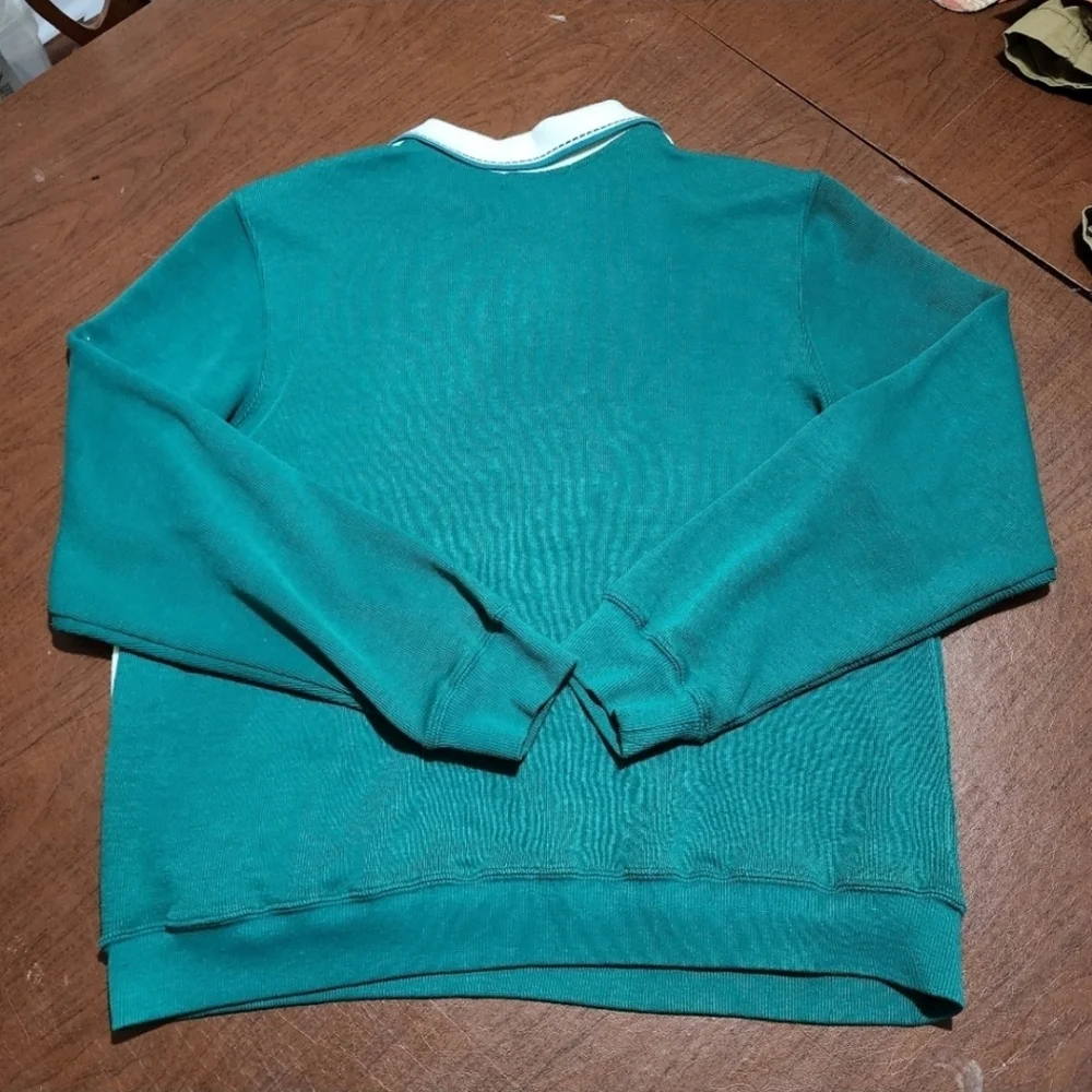 Vintage Alfred Dunner Teal and Cream White Floral Polo Collar Crewneck Sweater - Picture 6 of 7